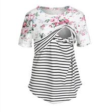 Laden Sie das Bild in den Galerie-Viewer, Striped Floral Short-sleeve Maternity Nursing Top
