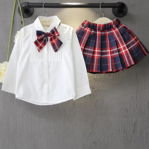 Mode Mädchen Kleidung Set entworfen Kinder Casual Shirt + Plaid Rock