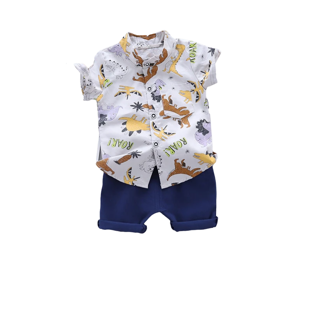 Dinosaurier Print Kurzarm-Shirt und solide Hose Set